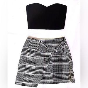 Plaid Mini Skirt with Burgundy Accents